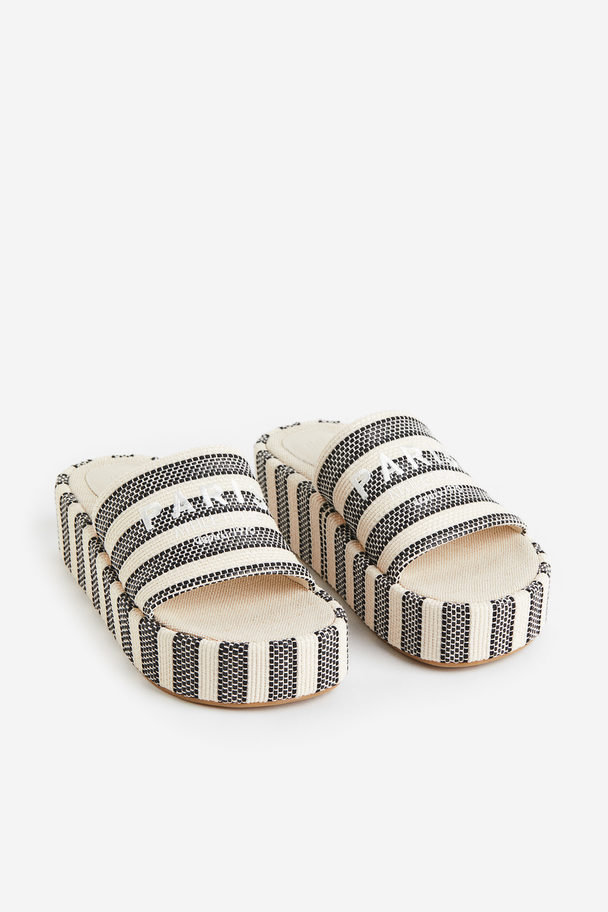 H&M Embroidery-detail Platform Sandals White/striped