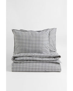 Patterned Double/king Duvet Cover Set Grey/gingham Checked