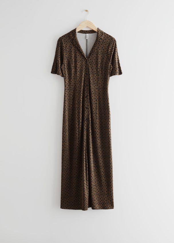 & Other Stories Buttoned Midi Dress Brown Print