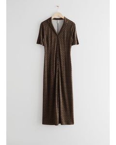 Buttoned Midi Dress Brown Print
