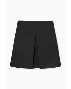 Pleated Wool Mini Skirt Black