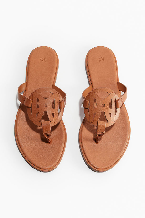 H&M Teenslippers Met Monogram Lichtbruin