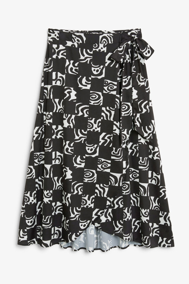 Monki Black Checkered Doodle Wrap Skirt Black Doodle Checks