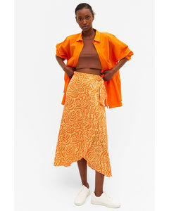 Orange Doodle Wrap Midi Skirt Orange Doodle Print