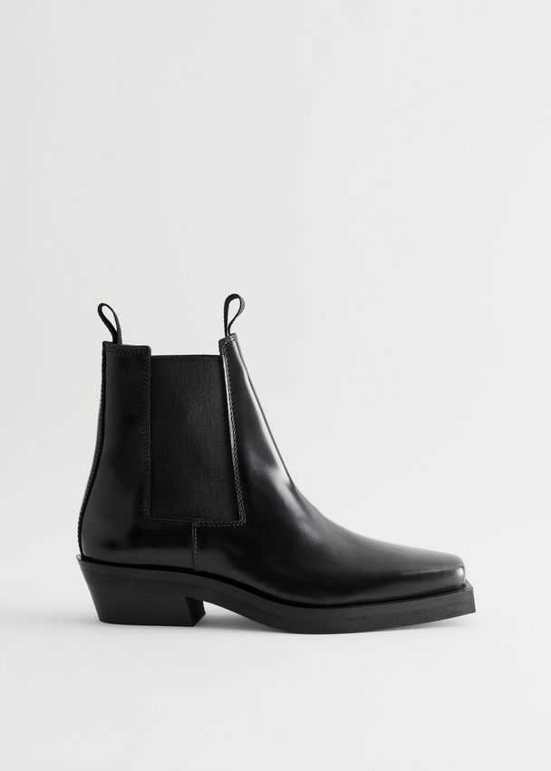 & Other Stories Leather Chelsea Western Boots Black
