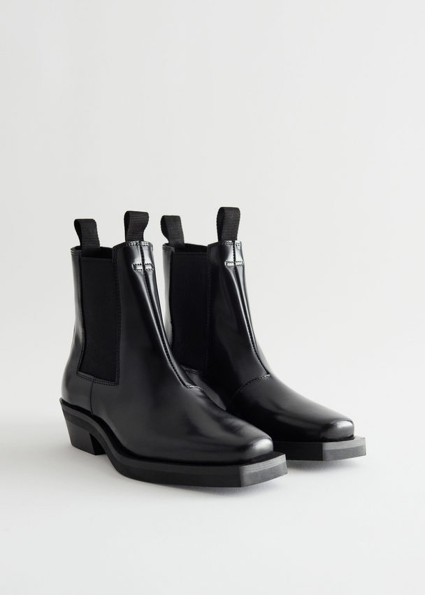 & Other Stories Leather Chelsea Western Boots Black