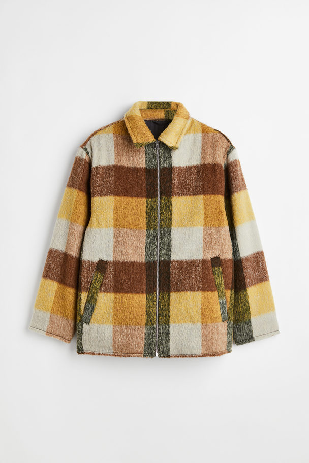 H&M Shaggy Wool-blend Shacket Yellow/checked
