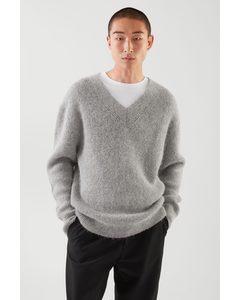 Relaxed-fit Wool V-neck Jumper Light Grey