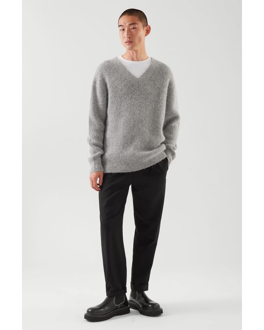COS Relaxed-fit Wool V-neck Jumper Light Grey