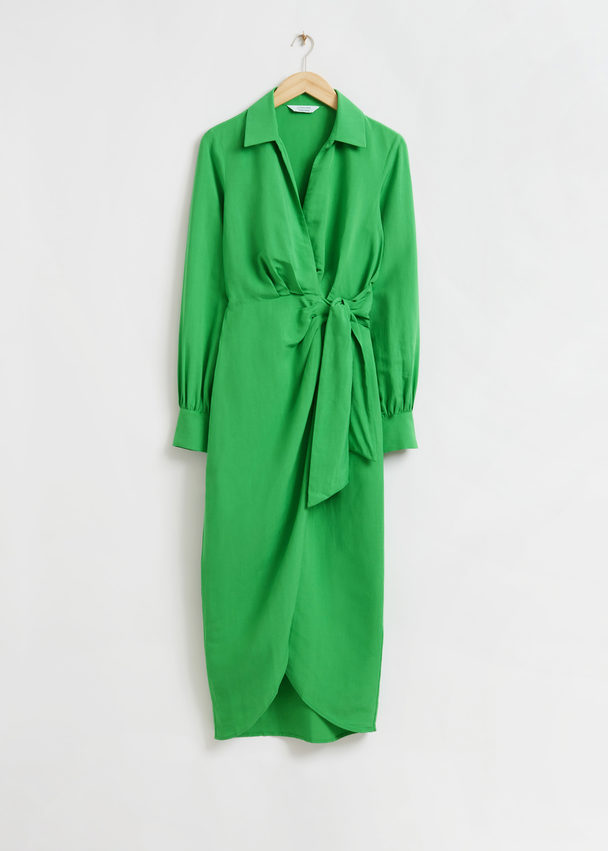 & Other Stories Collared Wrap Midi Dress Bright Green