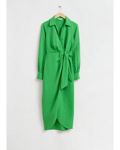 Collared Wrap Midi Dress Bright Green