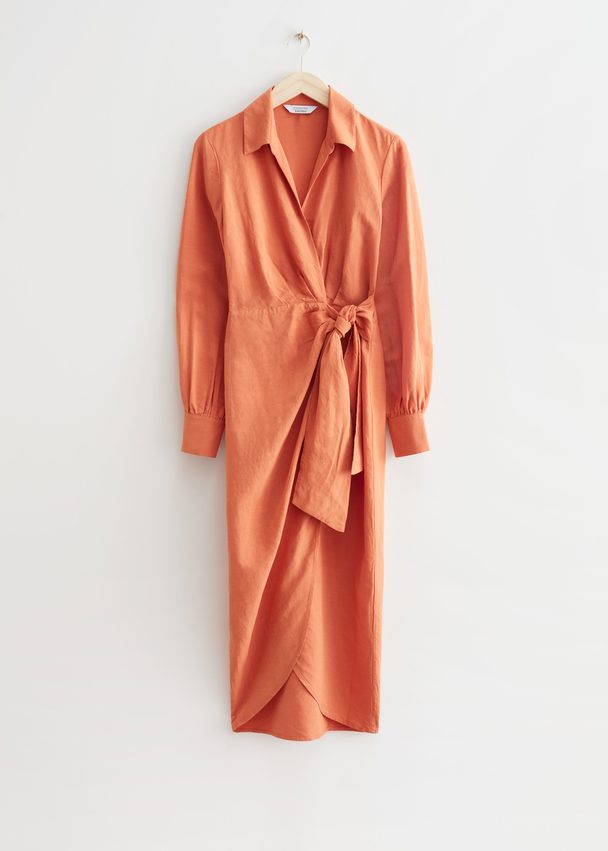 & Other Stories Collared Wrap Midi Dress Rust