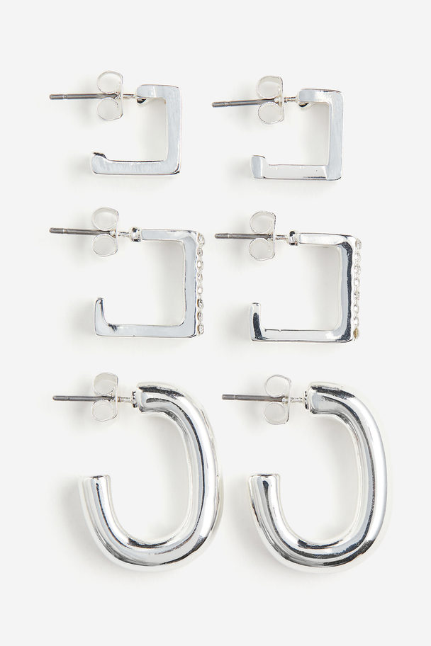 H&M 3 Pairs Hoop Earrings Silver-coloured