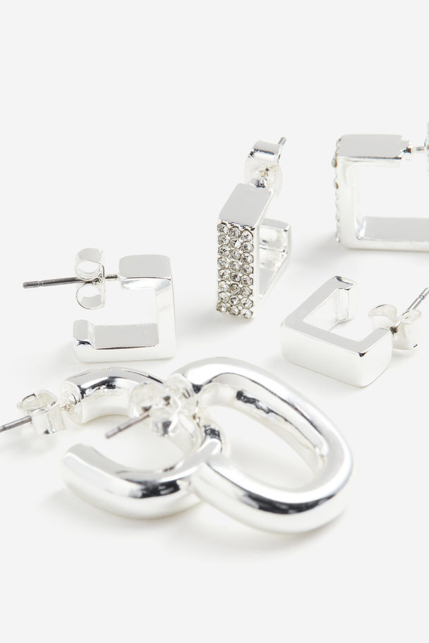 H&M 3 Pairs Hoop Earrings Silver-coloured