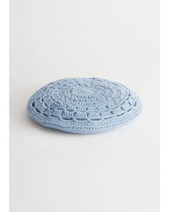 Gehäkelte Baskenmütze aus Baumwolle Hellblau