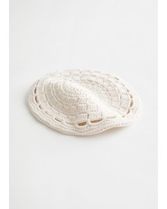 Gehäkelte Baskenmütze aus Baumwolle Weiß
