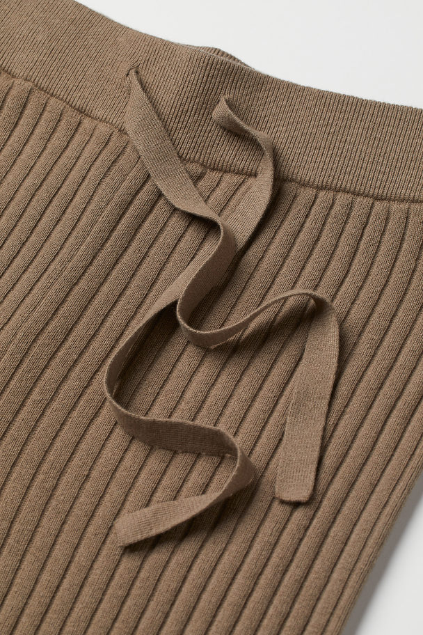 H&M Ribbed Cashmere-blend Trousers Green-beige