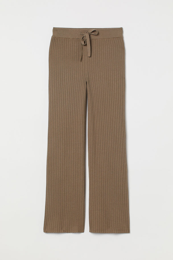 H&M Ribbed Cashmere-blend Trousers Green-beige