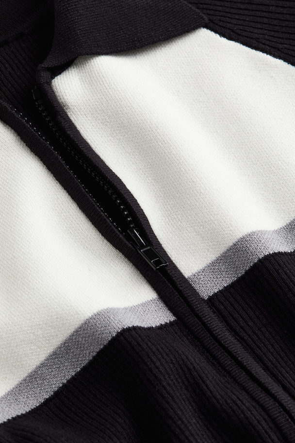 H&M Zip-through Cardigan Black/block-coloured