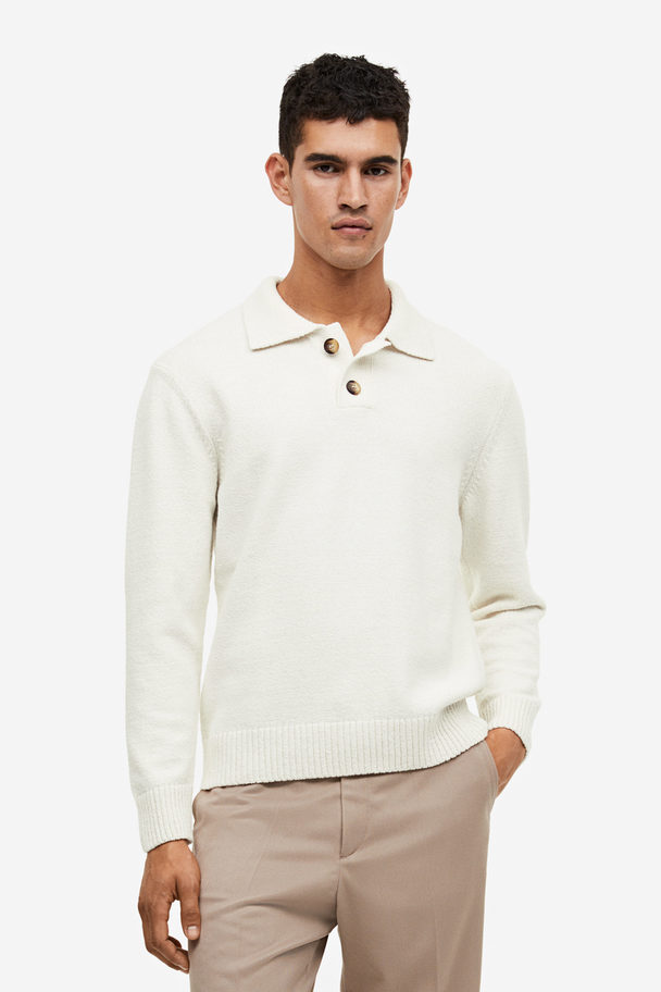 H&M Feinstrick-Poloshirt Regular Fit Weiß