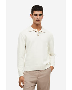 Fijngebreid Poloshirt - Regular Fit Wit