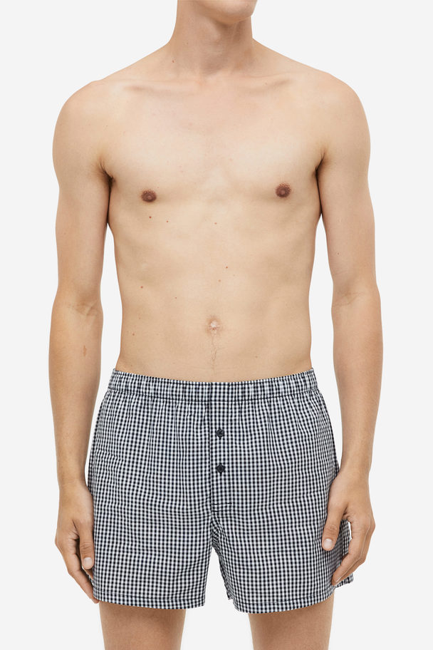H&M 3-pack Woven Cotton Boxer Shorts Dark Red/checked