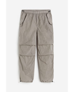 Loose Fit Nylon Parachute Trousers Grey