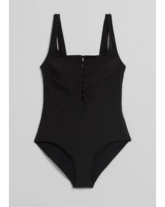 Button Up Swimsuit Black