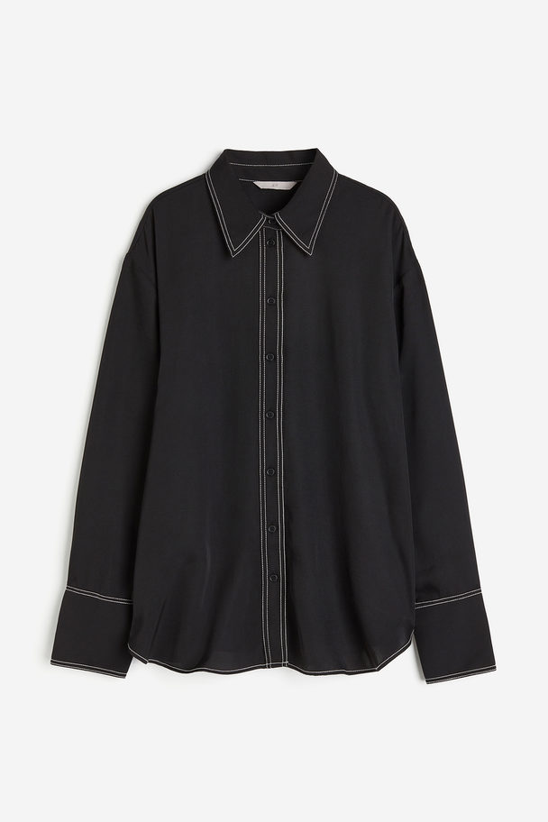 H&M Bluse mit Kontrastnähten Schwarz