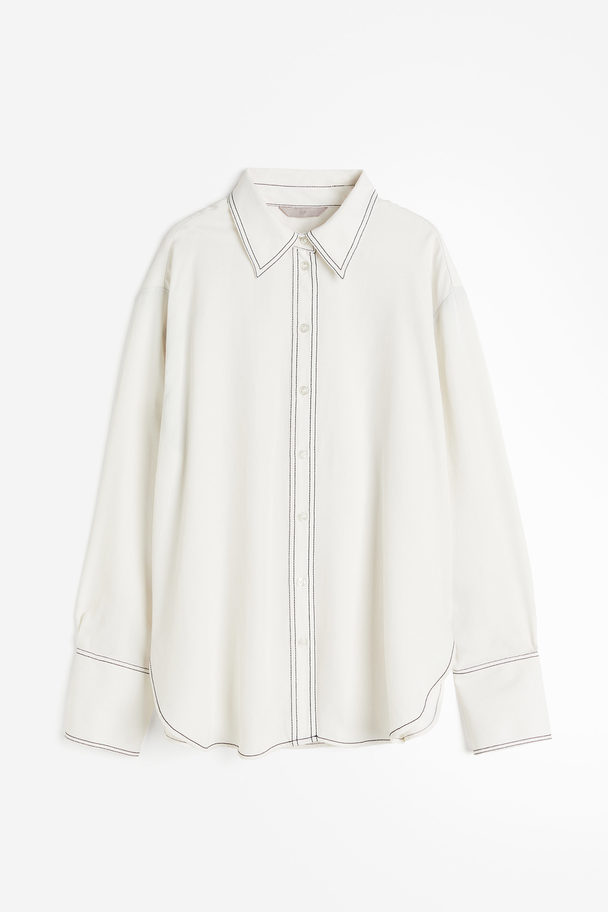 H&M Overhemdblouse Met Contrasterend Stiksel Roomwit