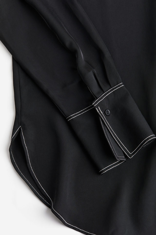 H&M Bluse mit Kontrastnähten Schwarz