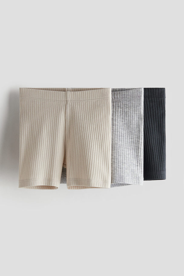 H&M 3-pack Ribbed Cycling Shorts Light Beige/dark Grey