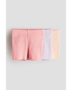 3er-Pack Gerippte Radlershorts Pfirsich/Rosa