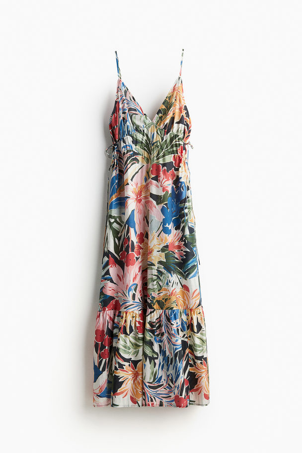 H&M Maxi-jurk Met Drawstrings Zwart/bloemen