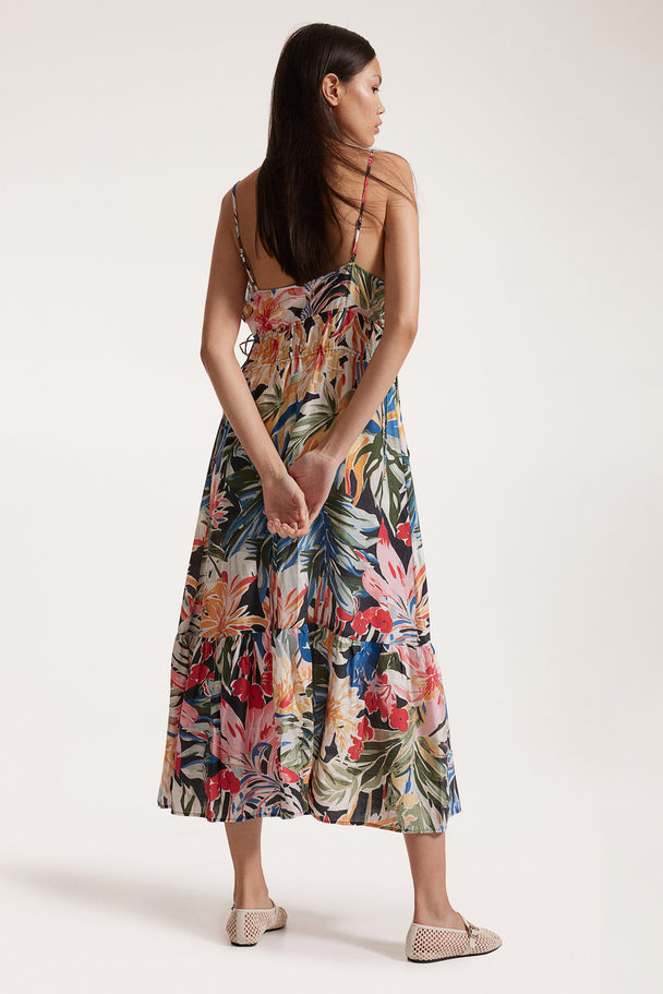 H&M Maxi-jurk Met Drawstrings Zwart/bloemen