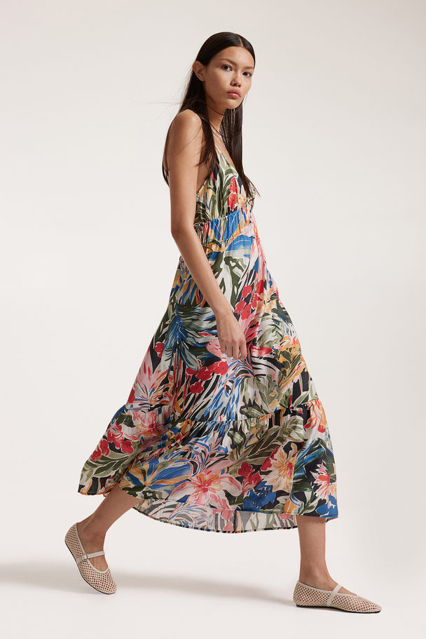 H&M Drawstring-detail Maxi Dress Black/floral