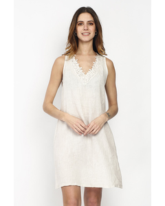 Sleeveless Dress With Embroidery On V-neck