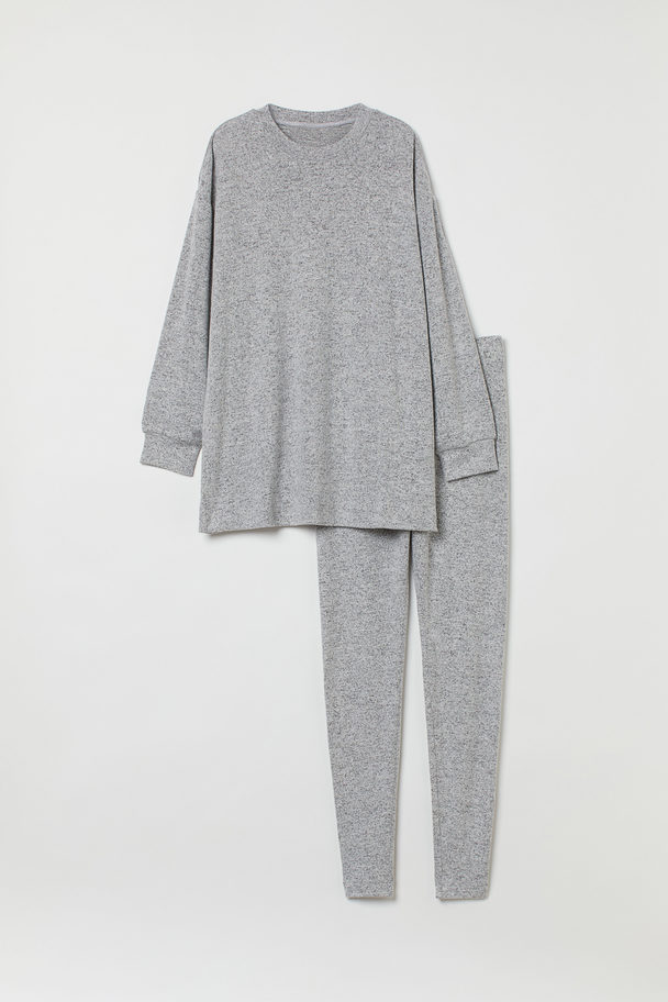 H&M Pyjama Top And Leggings Light Grey Marl