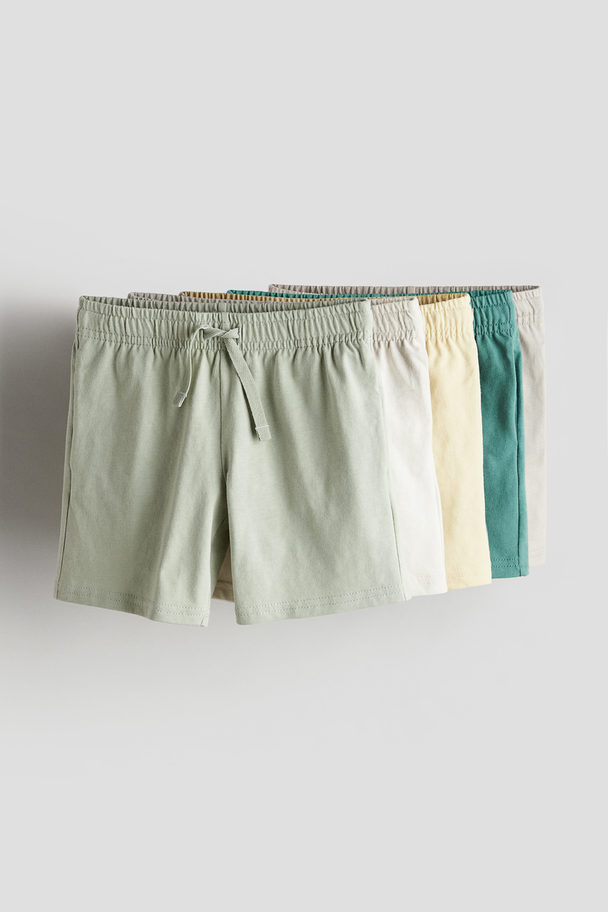 H&M 5-pack Cotton Jersey Shorts Light Green/light Yellow