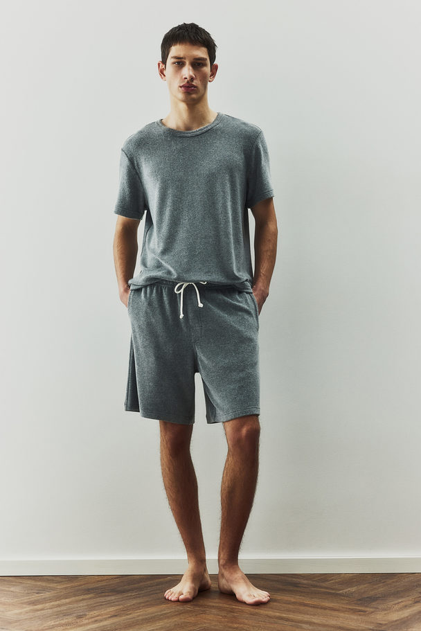 H&M Pyjamas Med T-shirt Og Shorts Gråmelert