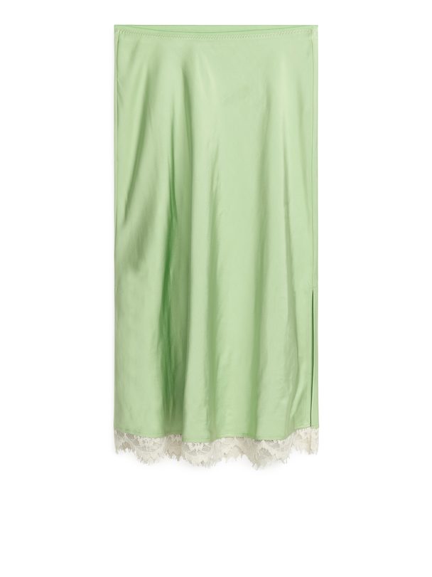 ARKET Lace Detail Skirt Light Green