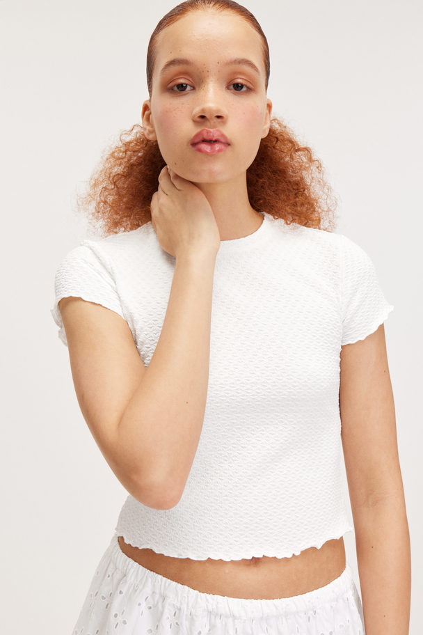 Monki Weißes Struktur-T-Shirt Weiß