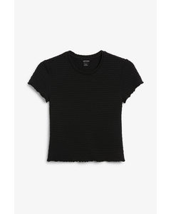 Schwarzes Struktur-T-Shirt Schwarz