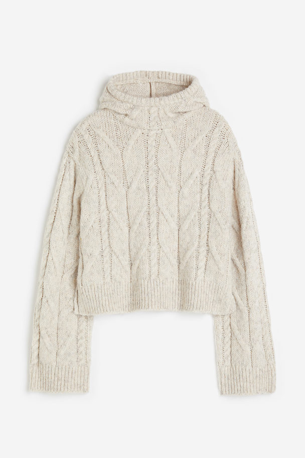 H&M Cable-knit Balaclava Hoodie Light Beige