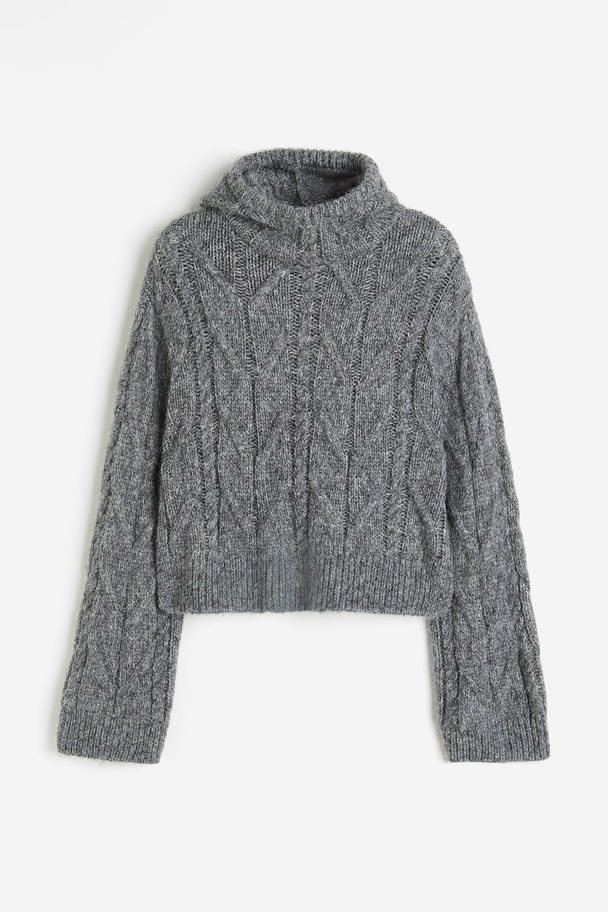 H&M Balaklava-Hoodie mit Zopfmuster Dunkelgraumeliert