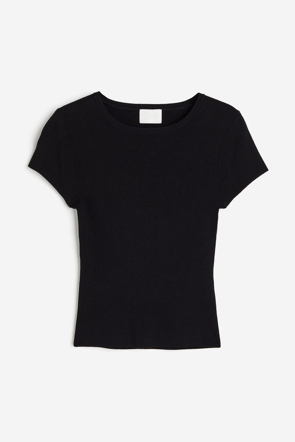 H&M T-Shirt aus Feinstrick Schwarz