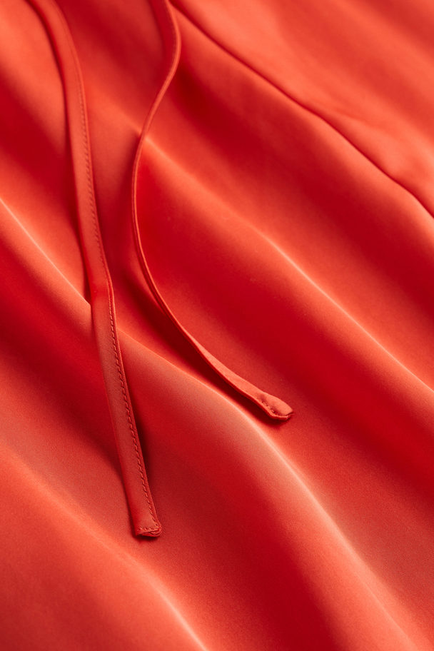 H&M Tie-detail Satin Dress Red-orange