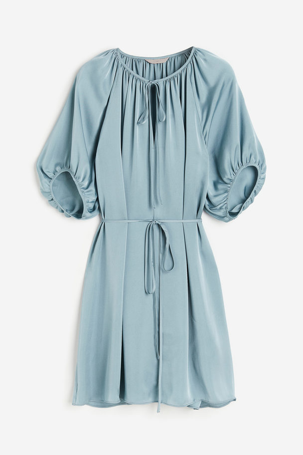 H&M Tie-detail Satin Dress Turquoise