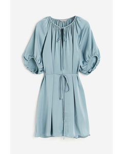 Tie-detail Satin Dress Turquoise