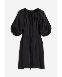 Tie-detail Satin Dress Black